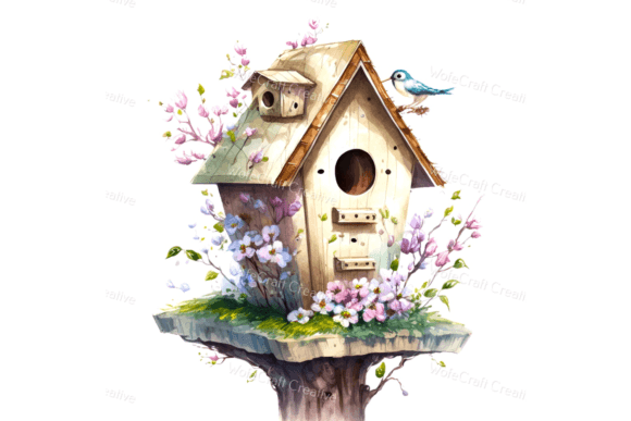 Beautiful Watercolor Birdhouse Illustrations for Crafting & Handmade Business