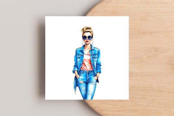 Beautiful Watercolor Denim Girl Clipart for Etsy & Digital Product Sellers