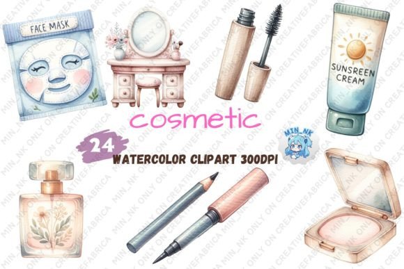 Cosmetic Item Watercolor Sublimation Illustrations for Handmade Crafters