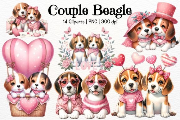 Couple Beagle Watercolor Clipart for Branding and Creative Projects