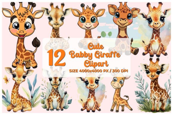 Cute Giraffe Watercolor Illustrations for Branding & Packaging