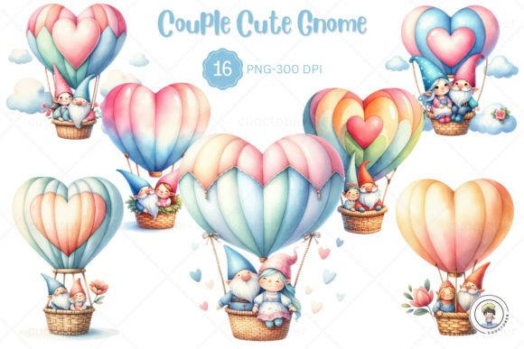 Cute Gnome Clipart for Crafting: Watercolor Couple Illustrations