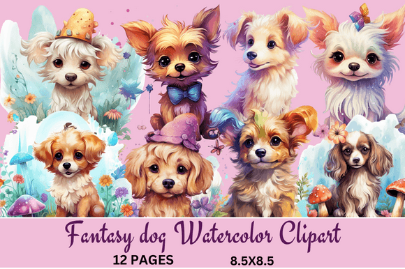Fantasy Dog Watercolor Clipart for Branding & Marketing Illustrations