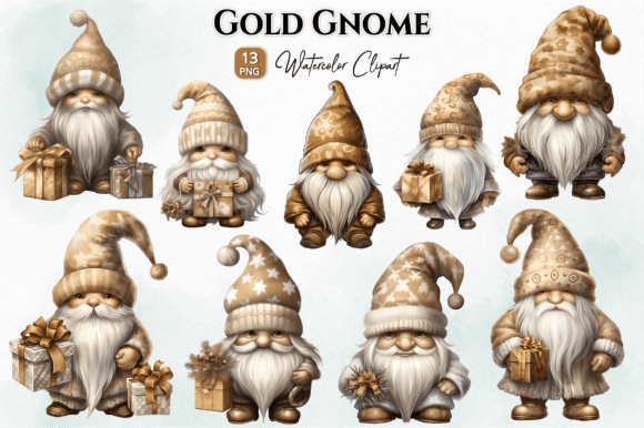 Gold Gnome Watercolor Illustrations for Bloggers & Digital Publishers