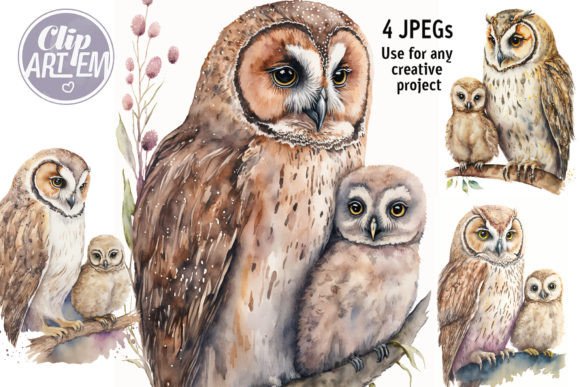 Mommy Owl Owlet Watercolor Wall Art Set Review for Embroidery Designers
