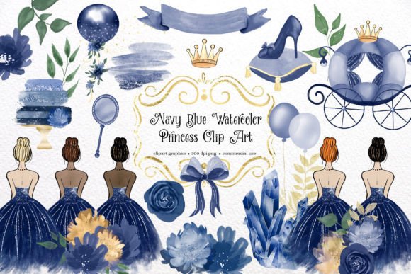 Reviewing Navy Blue Watercolor Princess Clipart for Real Client Design Work