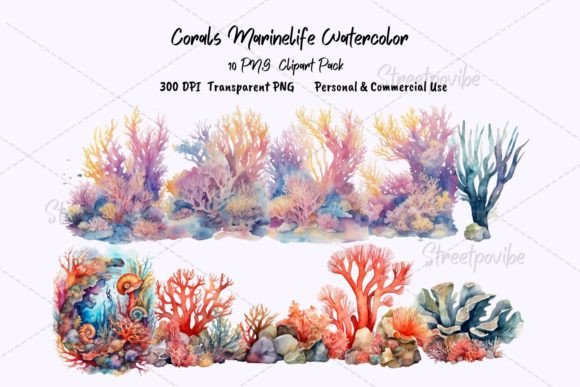 Seaweeds Coral Watercolor Clipart PNG for Bloggers & Publishers