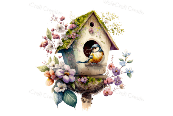 Spring Birdhouse Sublimation Watercolor: A Fresh Illustration for Blog Graphics and Digital Content