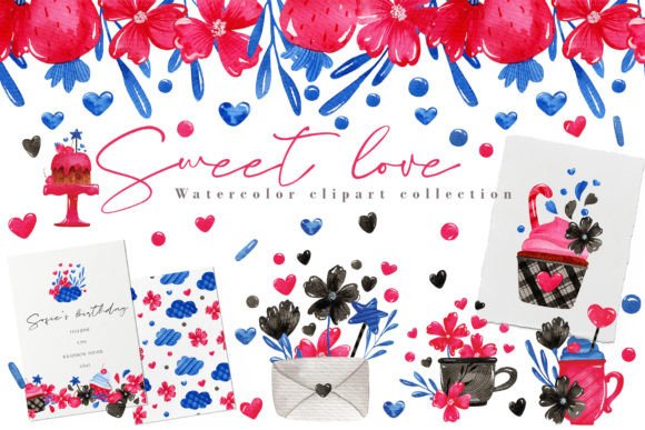 Sweet Love Watercolor Clipart pattern