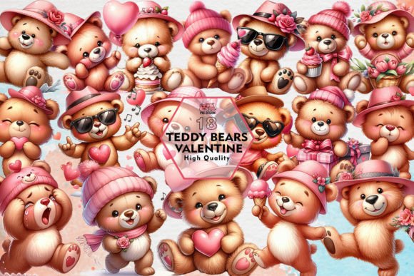 Teddy Bears Valentine Watercolor Clipart