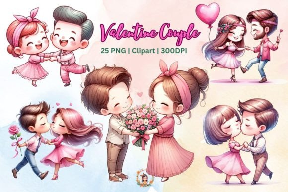 Valentine Couple Love Watercolor Clipart for Branding & Marketing Visuals