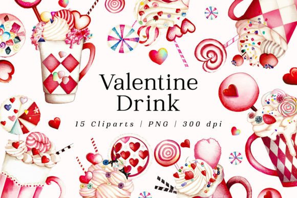Valentine Drink Watercolor Clipart: A Sweet Visual Treat for Lifestyle Blogs and Editorial Design