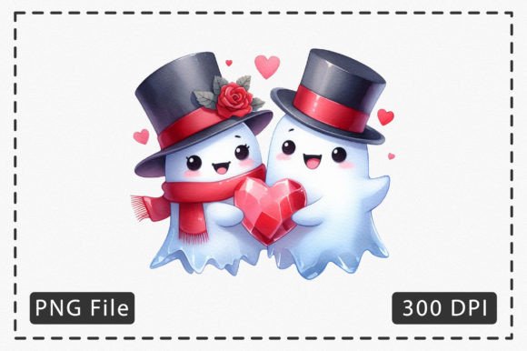 Valentine Ghost Watercolor Clipart