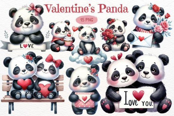 Valentine's Panda Watercolor Clipart for Illustrations & Digital Product Sellers