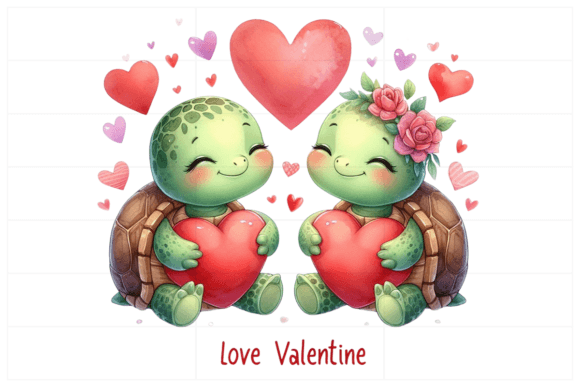 Valentine Watercolor Two Turtles, Hearts: A Designer’s Review of This Romantic Illustration