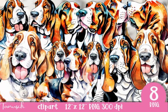 Watercolor Basset Hound Clipart PNG Review