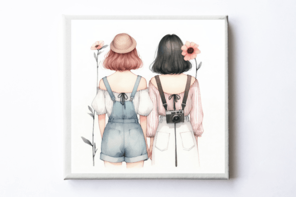 Watercolor Best Friend Two Girl Illustrations for Blog & Editorial Design