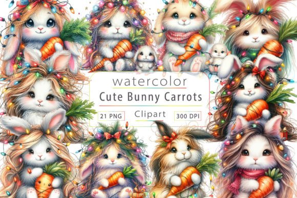 Watercolor Bunny Carrots Clipart – A Versatile Illustration for Digital Sellers