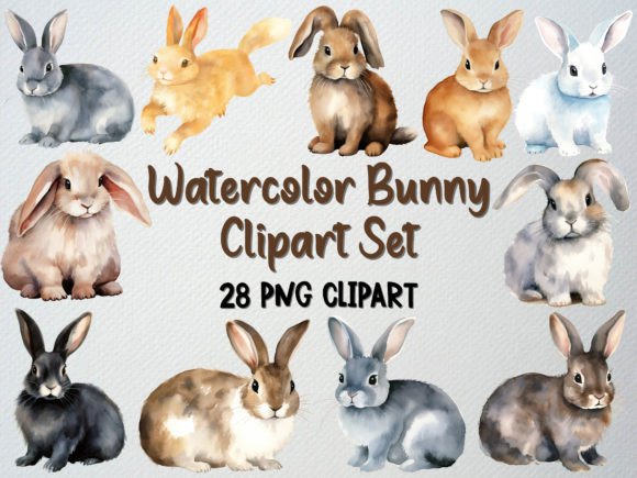 Watercolor Bunny Rabbit Clipart Set: Soft Illustrations for Warm Branding