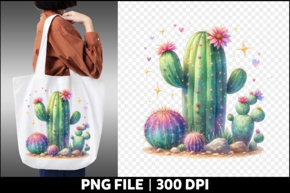 Watercolor Cactus Clipart for Real Embroidery Projects