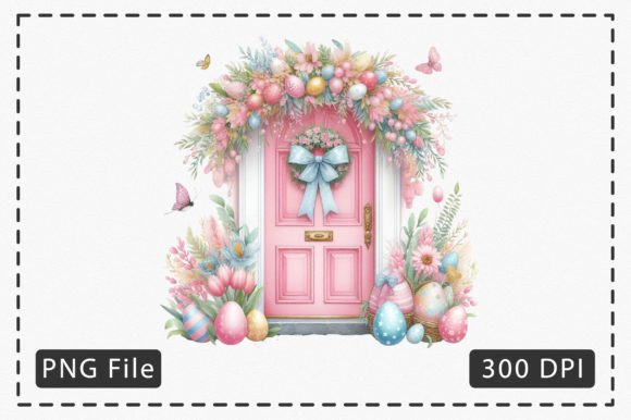 Watercolor Easter Door PNG: A Seasonal Illustration for Creative Sellers