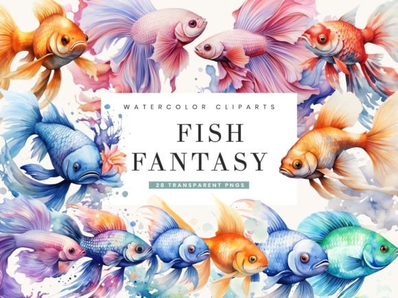 Watercolor Fish Fantasy Clipart for Branding and Creative Design Projects