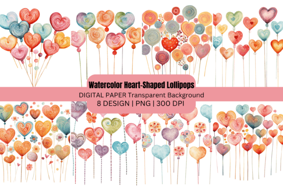 Watercolor Heart Lollipops Clip Art: A Soft, Sweet Touch for Local Branding and Packaging