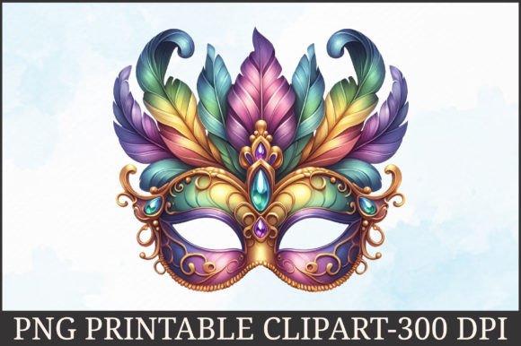 Watercolor Mardi Gras Mask Illustrations for Crafting & Handmade Business Use