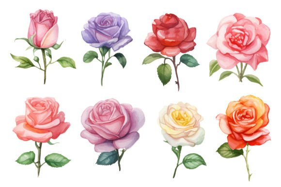 Watercolor Roses Flowers Illustrations for Digital Sellers