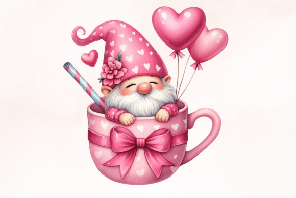 Watercolor Valentine Gnome Sitting Mug: A Sweet Illustration for Romantic Branding
