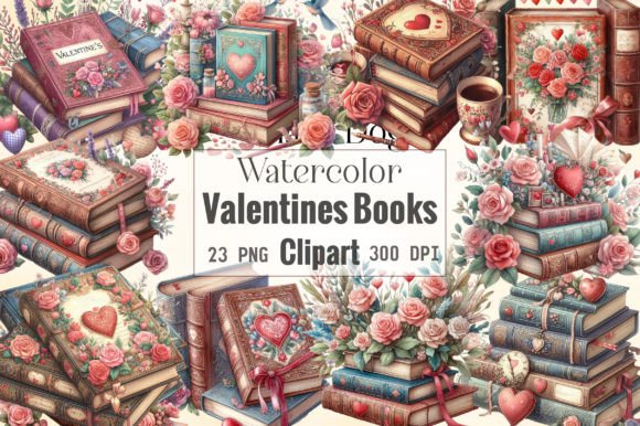 Watercolor Valentines Books Clipart: Illustrations for Romantic Editorial Design